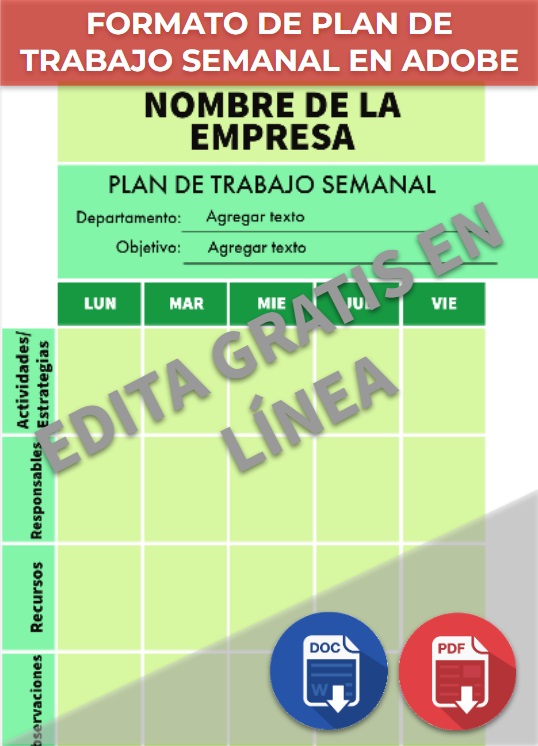imagen de Formato de plan de trabajo semanal en Adobe