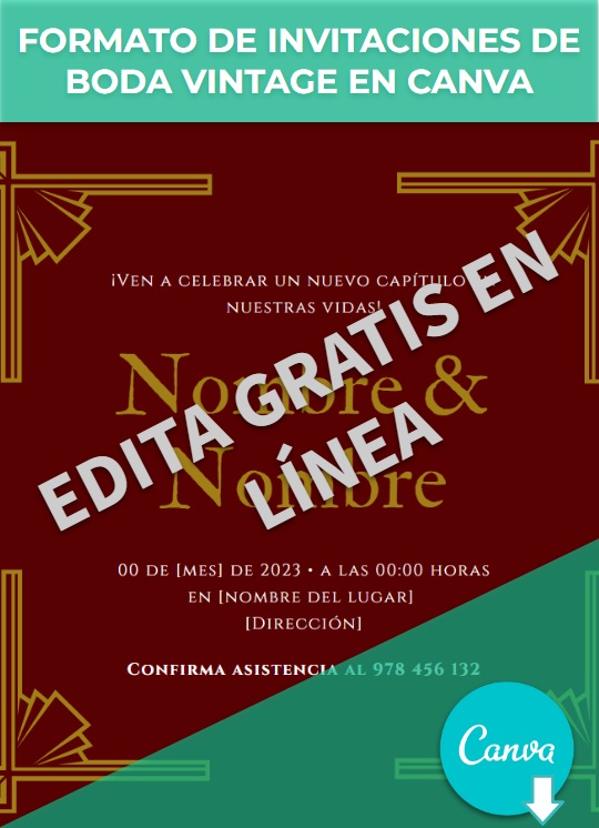 Formato para invitaciones de boda vintage en Canva