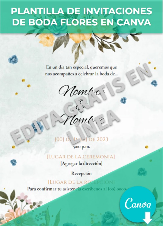 Plantilla de invitaciones de boda flores en Canva