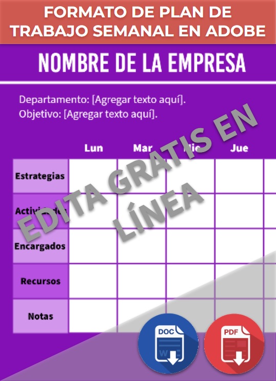 imagen de Plantilla de plan de trabajo semanal en Adobe