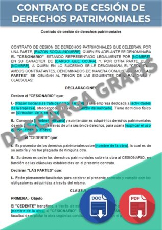 Contrato de cesión de derechos patrimoniales Contrato de cesión de derechos patrimoniales
