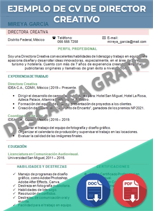 imagen de Ejemplo de CV de Director Creativo en Word