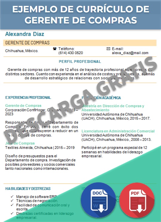 imagen de Ejemplo de currículum de gerente de compras en Word