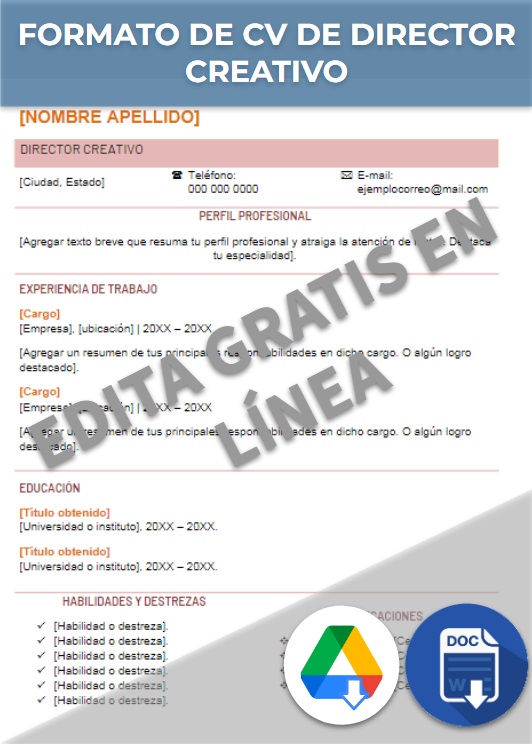 imagen de Formato de CV de Director Creativo en Word en línea