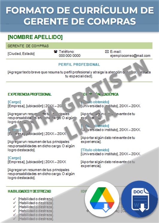 imagen de Formato de Currículum de gerente de compras en Word en línea