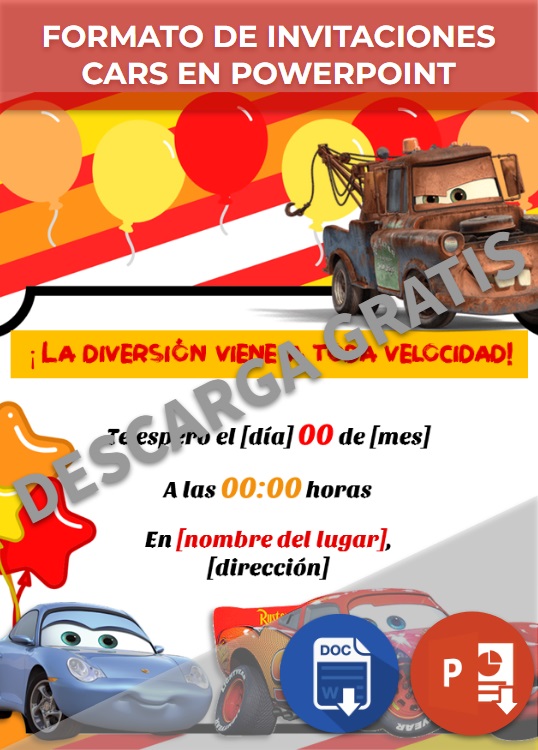 imagen de Formato de invitaciones Cars en PowerPoint