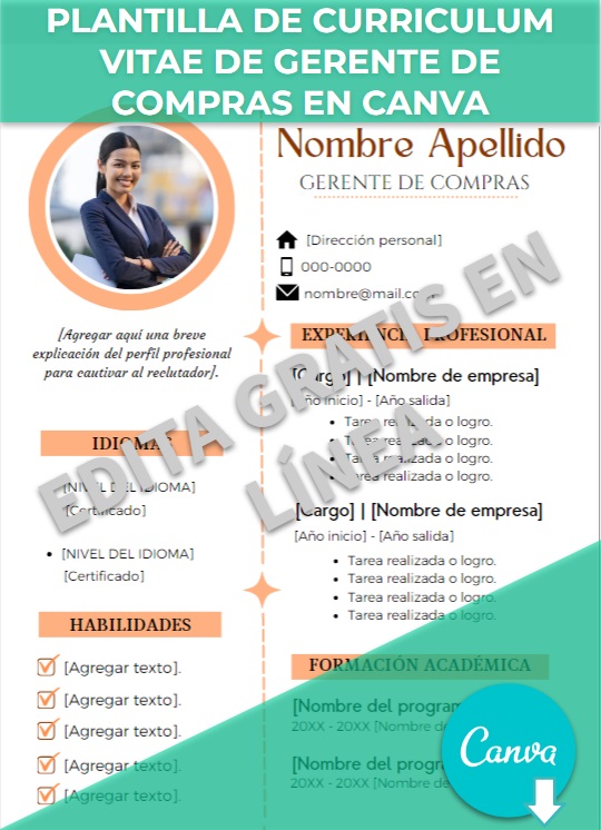 imagen de Plantilla de currículum de gerente de compras en Canva