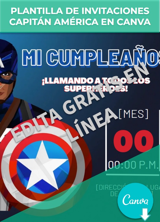 Plantilla de invitaciones Capitán América en Canva