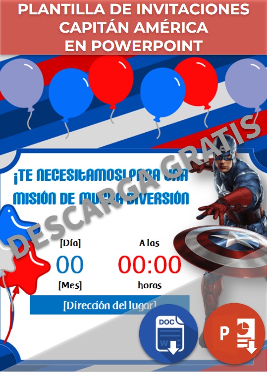 Plantilla de invitaciones Capitán América en PowerPoint