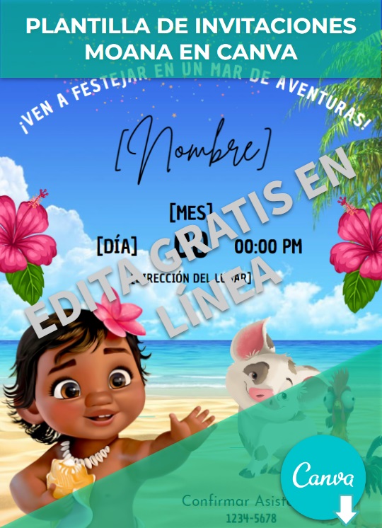 imagen de Plantilla de invitaciones Moana en Canva