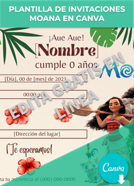 imagen de Plantilla de invitaciones de Moana en Canva