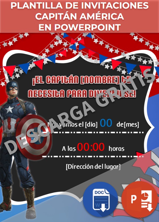 Plantilla para invitaciones Capitán América en PowerPoint