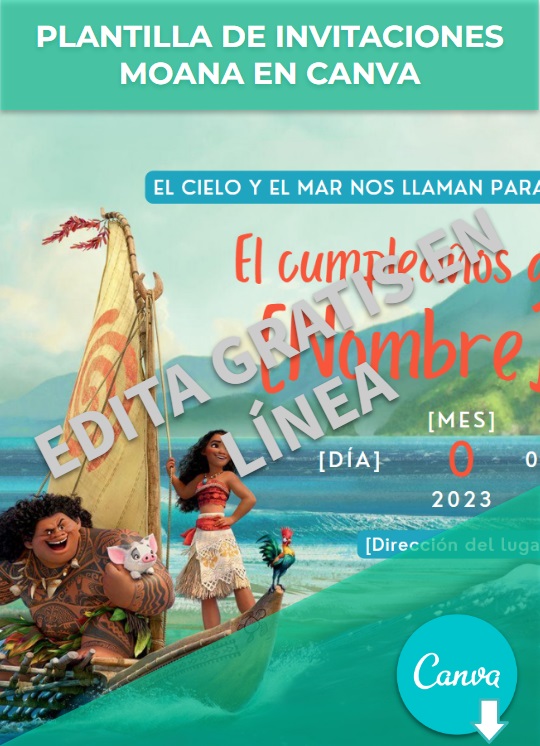 imagen de Plantilla para invitaciones Moana en Canva