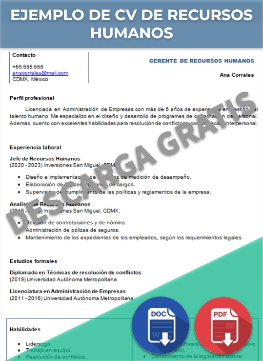 imagen de Ejemplo de CV de Recursos Humanos en Word