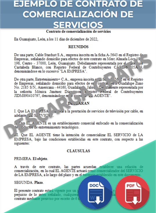 imagen de Ejemplo de contrato de comercialización de servicios en Word