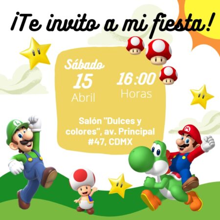 Ejemplo de invitaciones Mario Bros