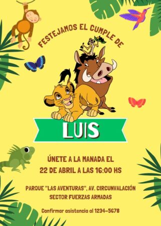 Ejemplo de invitaciones Rey León