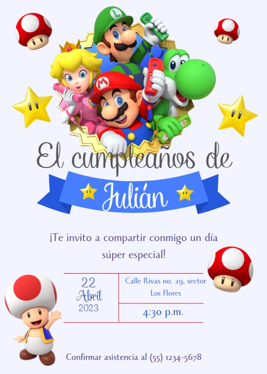 Invitación cumpleaños Mario Bros #03 con Foto