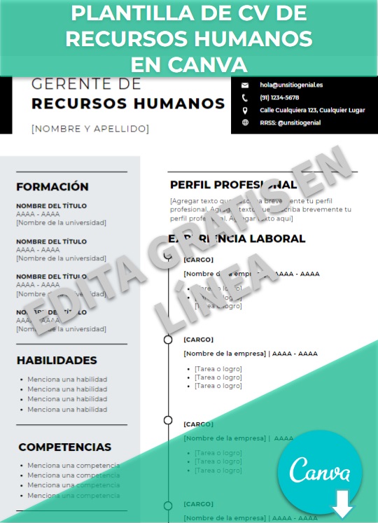 imagen de Formato de CV de Recursos Humanos en Canva