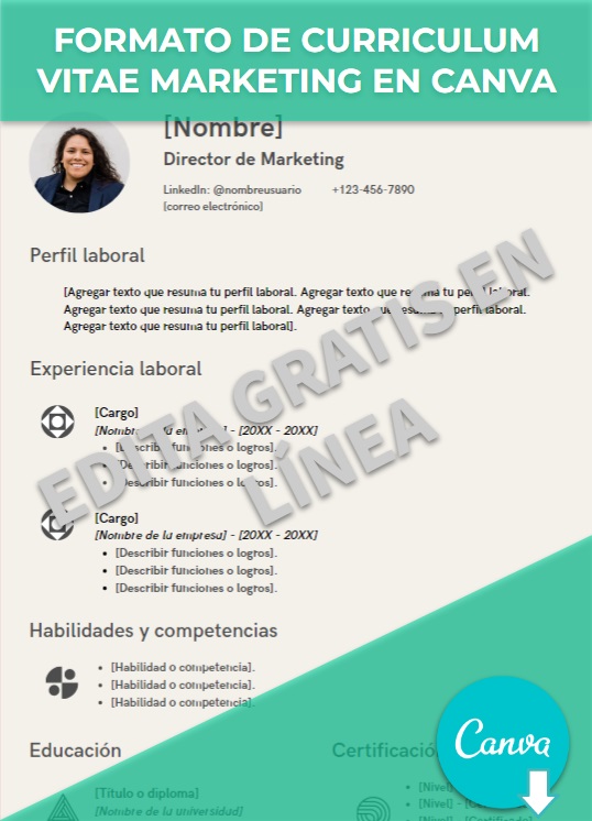 imagen de Formato de curriculum vitae marketing en Canva