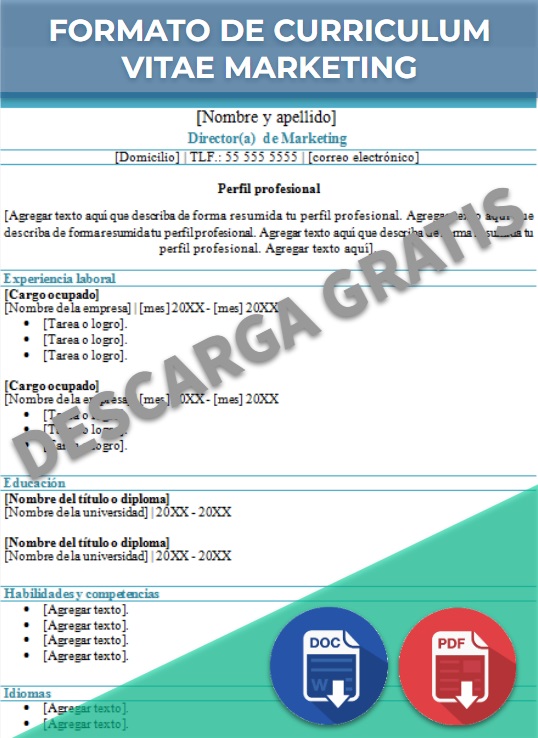 imagen de Formato de curriculum vitae marketing en Word