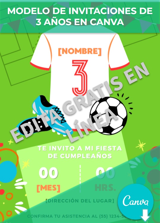 imagen de Modelo para invitaciones 3 años en Canva
