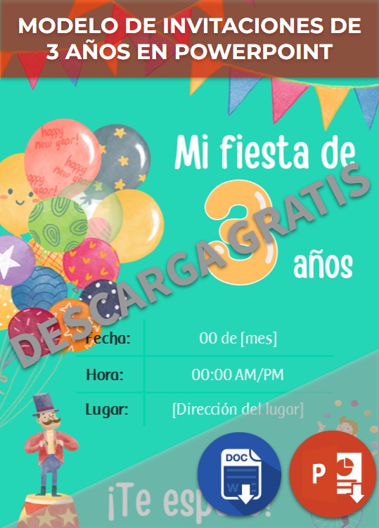 imagen de Modelo para invitaciones de 3 años en PowerPoint