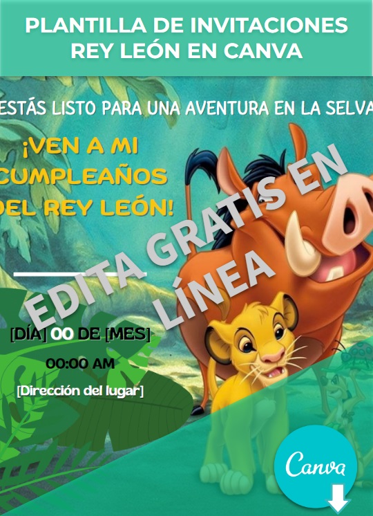 imagen de Plantilla de Invitaciones del Rey León en Canva
