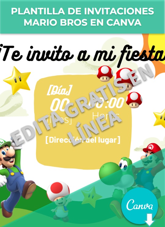 imagen de Plantilla de invitaciones Mario Bros en Canva