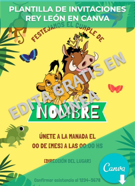 imagen de Plantilla de invitaciones Rey León en Canva