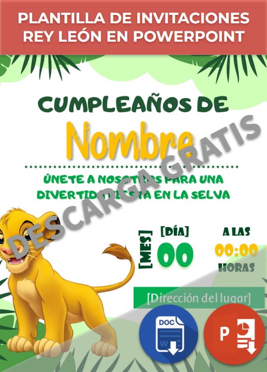 imagen de Plantilla de invitaciones Rey León en PowerPoint