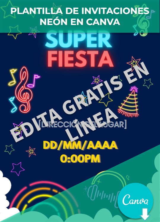 imagen de Plantilla de invitaciones neón en Canva