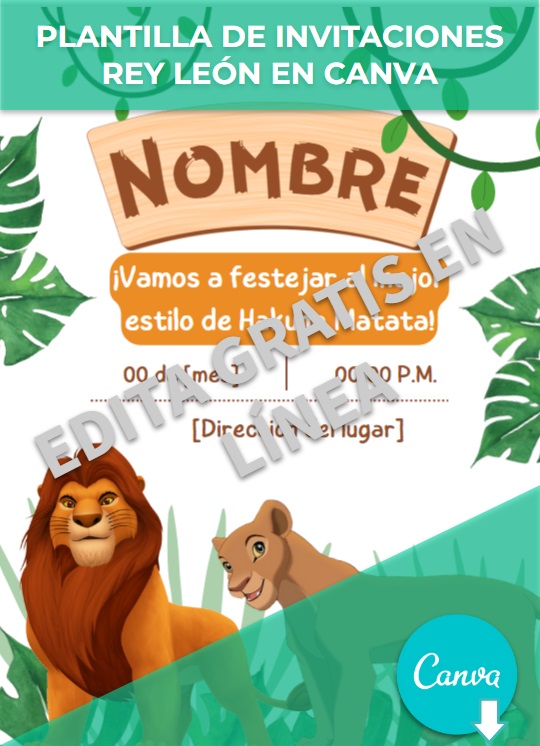 imagen de Plantilla para Invitaciones Rey León en Canva