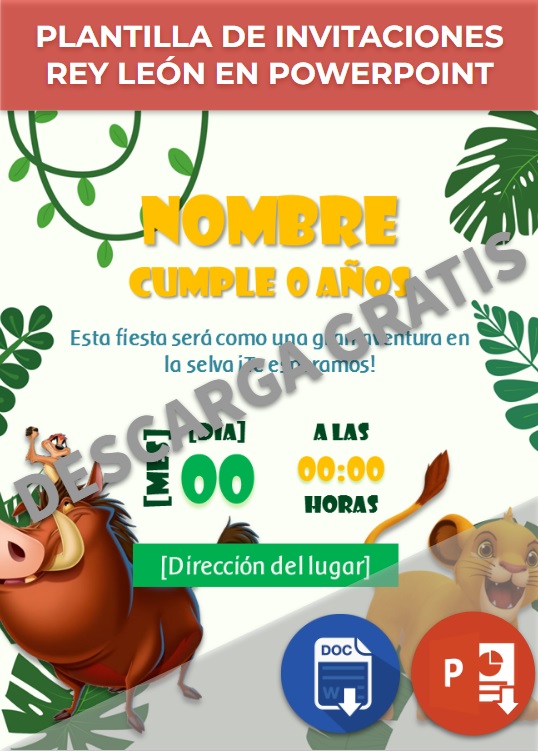 imagen de Plantilla para invitaciones Rey León en PowerPoint