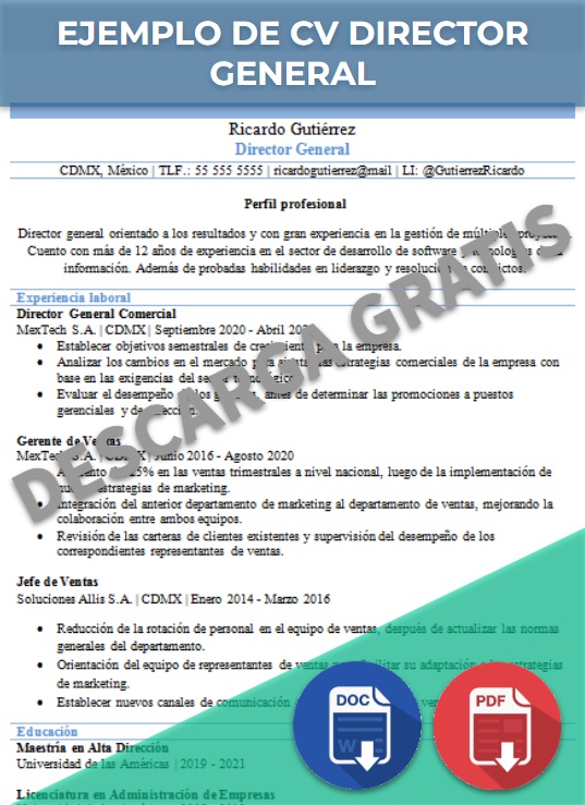 imagen de Ejemplo de CV Director general en Word