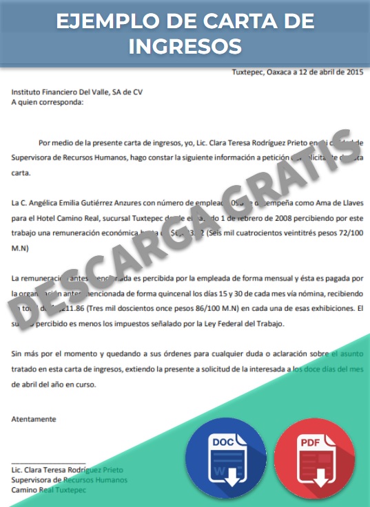 Carta De Ingresos Ejemplos Y Formatos Word Pdf 8033