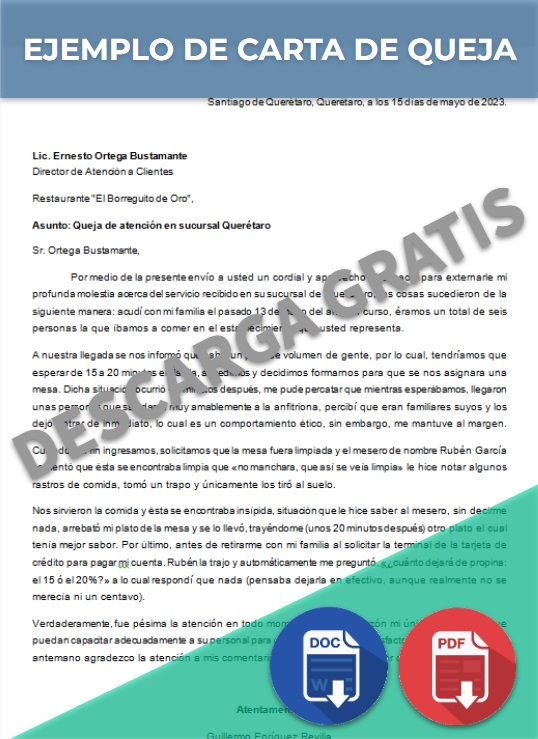 Carta De Queja Ejemplos Y Formatos Word Pdf 1240