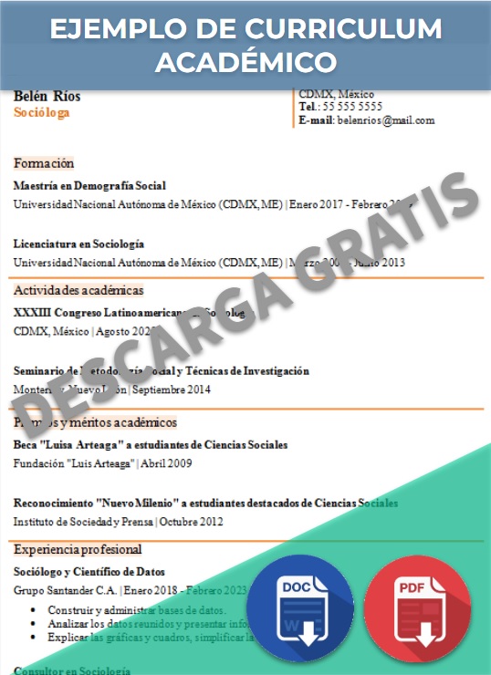 imagen de Ejemplo de currículum académico en Word