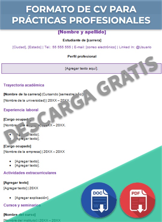 imagen de Formato de CV para prácticas profesionales en Word