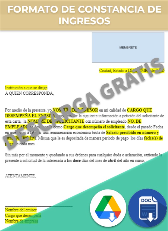 Carta De Ingresos Ejemplos Y Formatos Word Pdf 4039