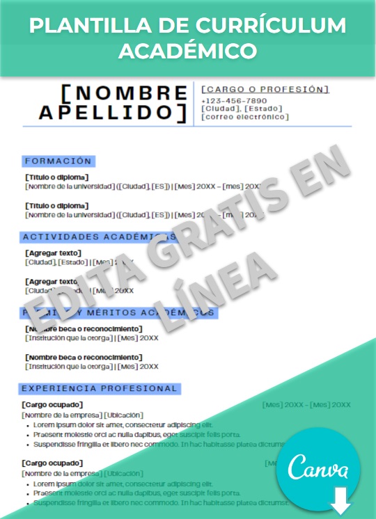 imagen de Formato de currículum académico en Canva