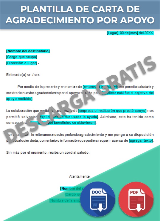 imagen de Plantilla de carta de agradecimiento por apoyo en Word