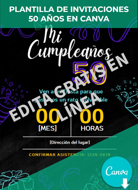 imagen de Plantilla para invitaciones de 50 años en Canva