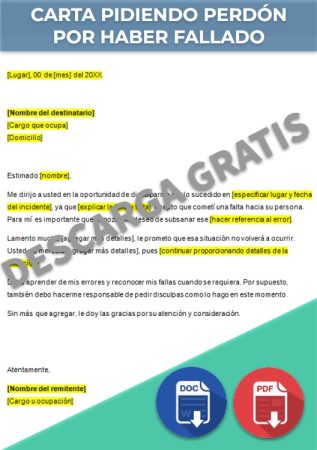 Carta pidiendo perdón por haber fallado