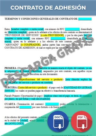 Contrato De Adhesión Ejemplos, Formatos Word, PDF