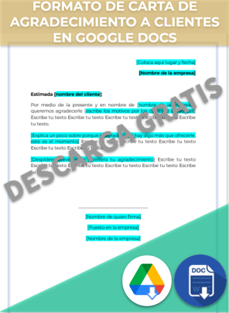 Formato Carta de agradecimiento a clientes en Google Docs