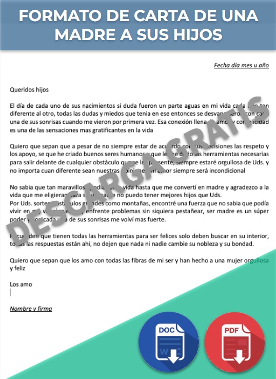 imagen de Formato de Carta de una madre a sus hijos
