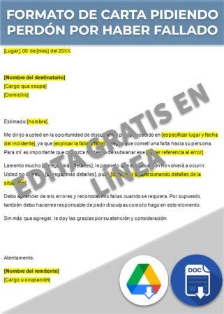 Formato de Carta pidiendo perdón por haber fallado Word en línea