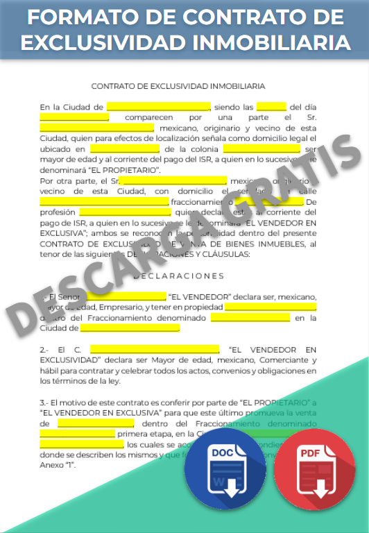 imagen de Formato de Contrato de exclusividad inmobiliaria