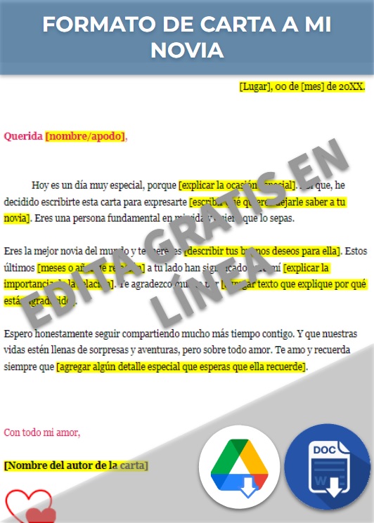 imagen de Formato de carta a mi novia en Word en línea